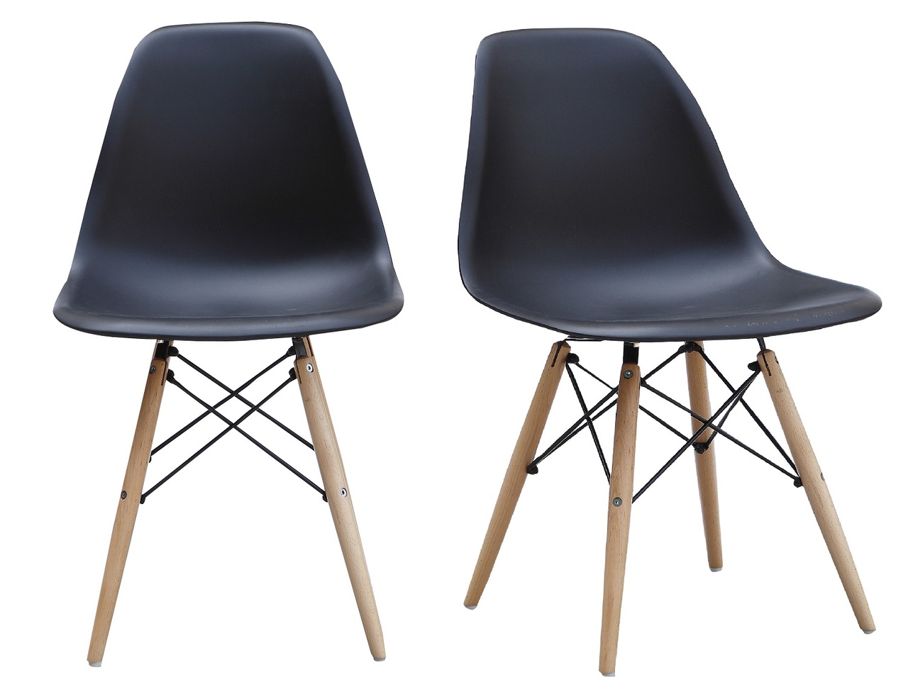 ViscoLogic PRAGUE Eames Style Eiffel Side Dining Chairs, Black (Set of 2)