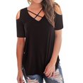 thumbnail image 1 of SUMMER FASHION WOMEN‘s V-NECK-COLLEGE CROSS-SHOULDER SHORT-SLEEVED LOOSE T-Shirt, 1 of 6
