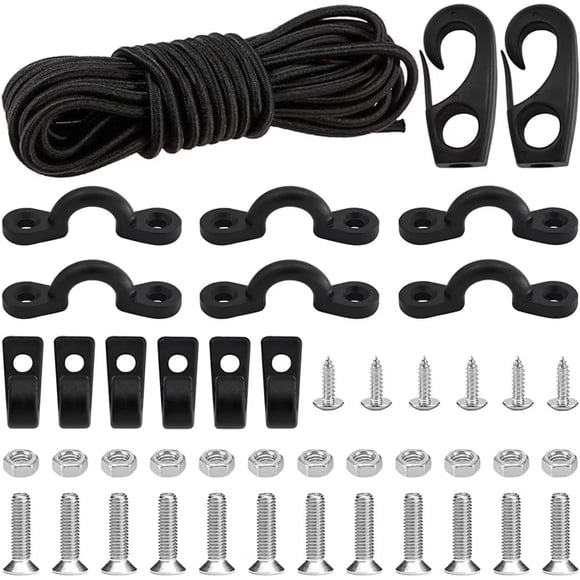 ISURE MARINE Kayak Ensemble d'Accessoires de Gréement pour Pont Corde Élastique de 8 Pi avec Crochets d'Extrémité de Corde Élastique, Oeillet pour Coussinet d'Arrimage, 6 Crochets en J avec Vis pour Bateau Kayak Canot