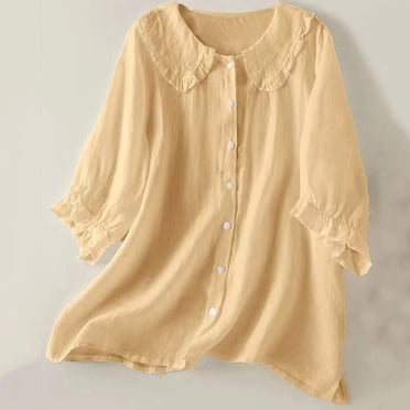 zbxnLI Women's Summer Short Sleeve Shirts Lightweight Casual Tops Collared Loose Blouses Ladies Clothes