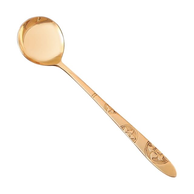 Handmade Copper Engraved Spoon | Long Handle Soup Spoon | Western Tableware for Dining | Kitchen Utensil for Soup, Dessert, Coffee & Tea | Home & Restaurant Tableware