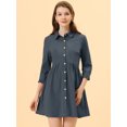 thumbnail image 3 of INSPIRE CHIC Women's 3/4 Sleeve Button Front Flare Mini Shirt Dress, 3 of 6