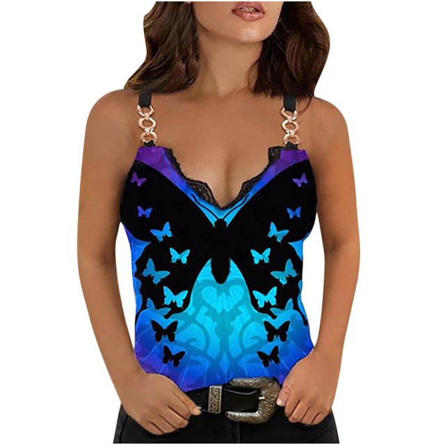 CHUANK Ichuanyi Blouse à Imprimé Sans Manches à Col en V pour Femmes, Décontractée, Ample, à Fermeture Éclair