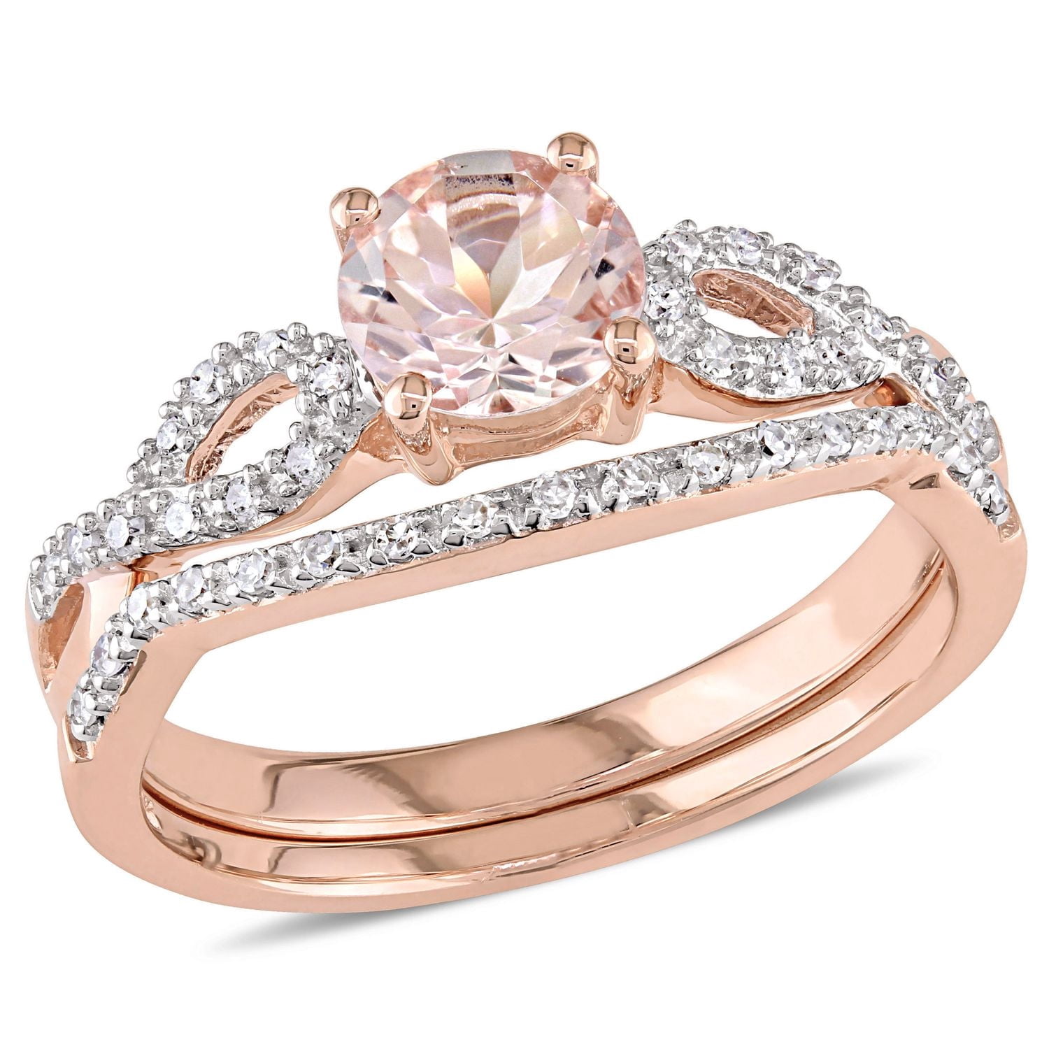Ensemble nuptial avec symboles d'infini Tangelo avec morganite 0,85 CT PBT et diamants 0,15 CT poids total en or rosé 10K