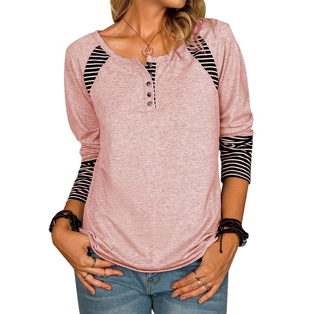 LAPA Women's Patchwork Long Sleeve Button Henley Shirt