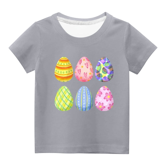 MAOWAPLG Chemises pour Filles Tout-Petits Enfants Garçons Filles Mode Pâques Mignon Oeufs de Pâques Imprimé Col Rond Imprimé Manche Courte Haut