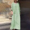 thumbnail image 2 of cfhntfmh Robes en Coton et Lin pour Femmes Décontractées à Col Rond à Manches Longues Longue Robe Maxi avec Poches Grande Taille Robe de Plage Fluide, 2 of 6