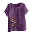thumbnail image 4 of Pisexur Hauts pour Femmes en Coton et Lin Été Décontracté Imprimé Papillon Blouses Oversize Col Rond Tunique Ample Manches Courtes Hauts Chemises Grande Taille, 4 of 5