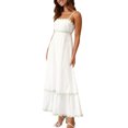thumbnail image 2 of Bellella Robe d'Été de Plage pour Femme, Robe Maxi Bohème à Bretelles Spaghetti, Ample, Sans Manches, Évasée, Vert + Blanc, m, 2 of 4