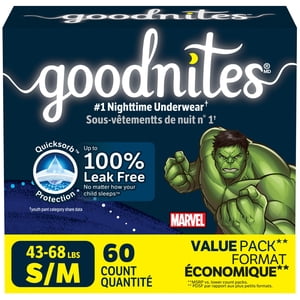 Goodnites Nighttime Bedwetting Sous-vêtements pour garçon, taille petite/moyenne (43-68 lbs), 60 Nombre