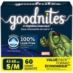 Goodnites Boys' Nighttime Bedwetting Underwear, Size Small/Medium (43-68 lbs), 60 Count