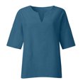 thumbnail image 4 of Dealovy Plus Size Shirts for Women 3/4 Sleeve Notch V Neck Cotton Linen Tops Summer Solid Color Tees, 4 of 5
