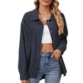 thumbnail image 1 of Timegard Button down Shirts for Women Long Sleeve Dressy Casual Oversized Blouses Fall Solid Color Tops, 1 of 3