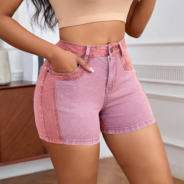 Styesk Shorts pour Femmes Mode Femmes Stretch Mode Patchwork Lavé Shorts en Denim Rehausseur de Hanches