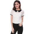 thumbnail image 2 of INSPIRE CHIC Women's See Through Contrast Color Collar Lace Top Blouse, 2 of 7