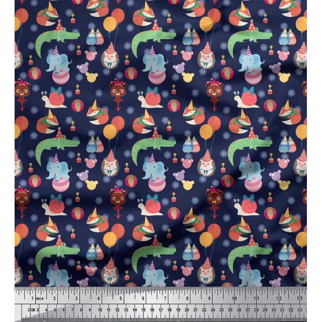 Soimoi Cotton Poplin Fabric Balloon & Cute Animals Kids Print Fabric by The Yard 56 Inch Wide
