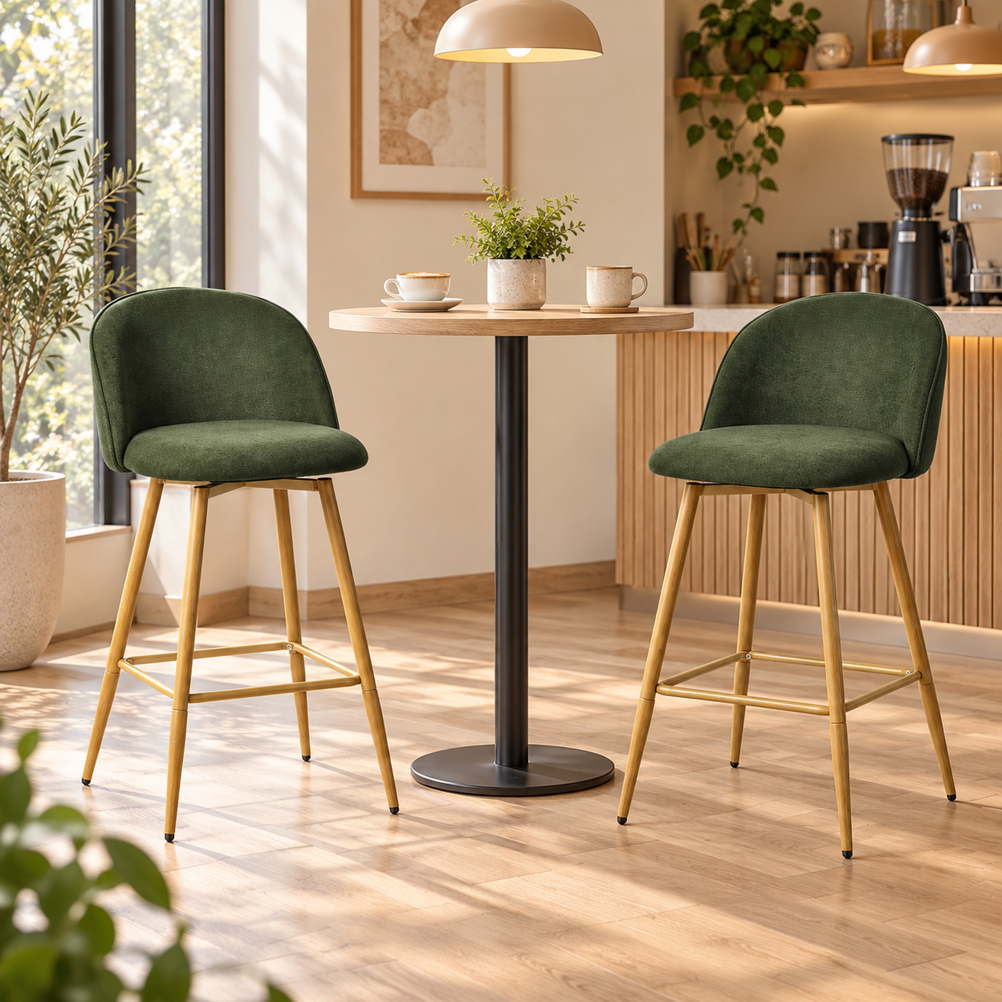 Homy Casa Ensemble de 2 tabourets pivotants 24.4", chaises vertes en tissu pour îlot de cuisine et bar maison