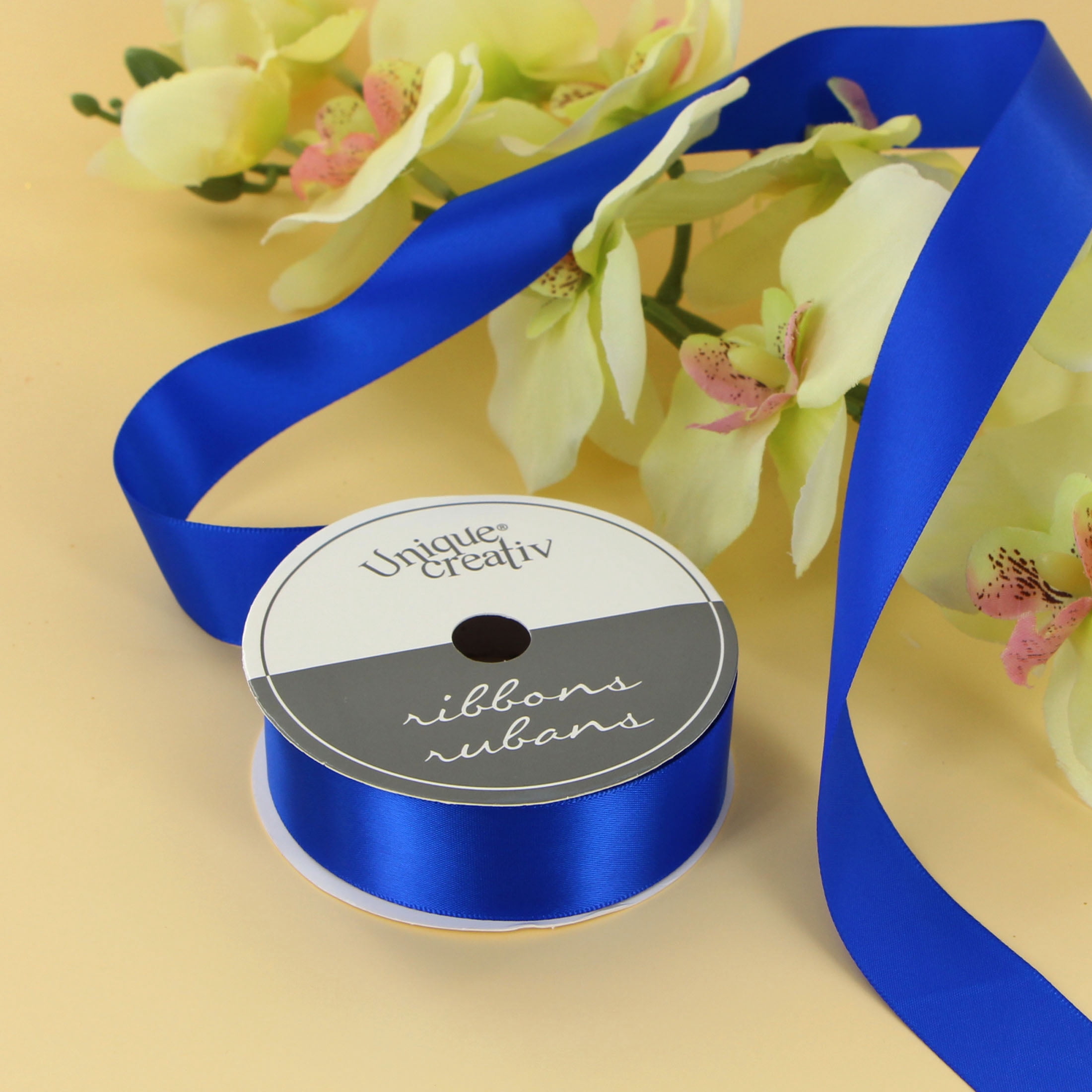UNIQUE CREATIV Satin Ribbon 25 mm (0.98 in) × 5.5 m (⅞ in × 6 yd), Royal bleu, 5.49 m (18 ft)