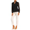 thumbnail image 2 of INSPIRE CHIC Women's Ruffle High Neck Shirt Button Decor Sheer Long Sleeve Blouse Tops XS Black, 2 of 5