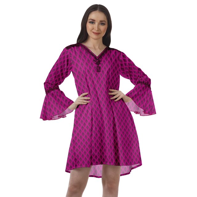 Moomaya Robes Mini Imprimées à Col en V pour Femmes Manches à Volants Robes de Plage pour Femmes