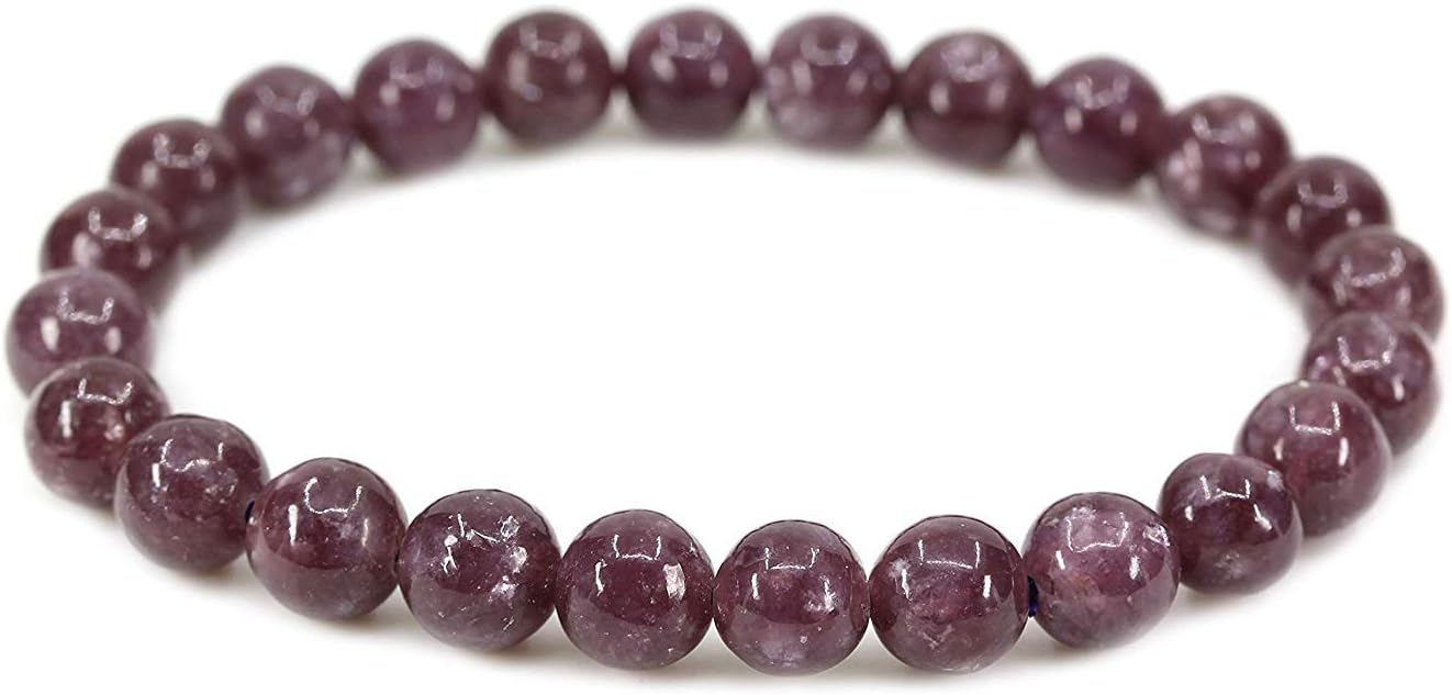 Natural Lepidolite Lithium Mica Gemstone 10mm Round Beads Stretch Bracelet 7 Inch Unisex