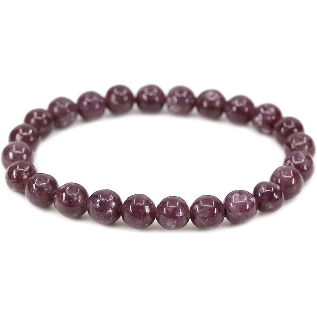Bracelet Extensible Unisexe en Perles Rondes de 10 mm avec Pierre Précieuse Lépidolite Naturelle Lithium Mica, 7 Pouces