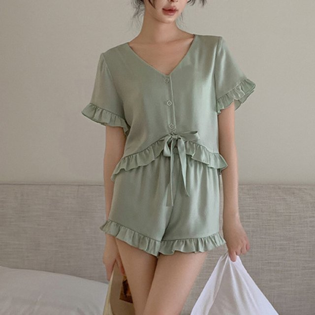 TopLLC Ensembles de Pyjama Ensembles de Détente pour Femmes, Vêtements de Nuit pour Femmes Vêtements d'Intérieur Décontractés pour Femmes Hauts à Manches Courtes Pantalons Col Rabattu Pyjamas de Nuit Ensembles de Pyjama