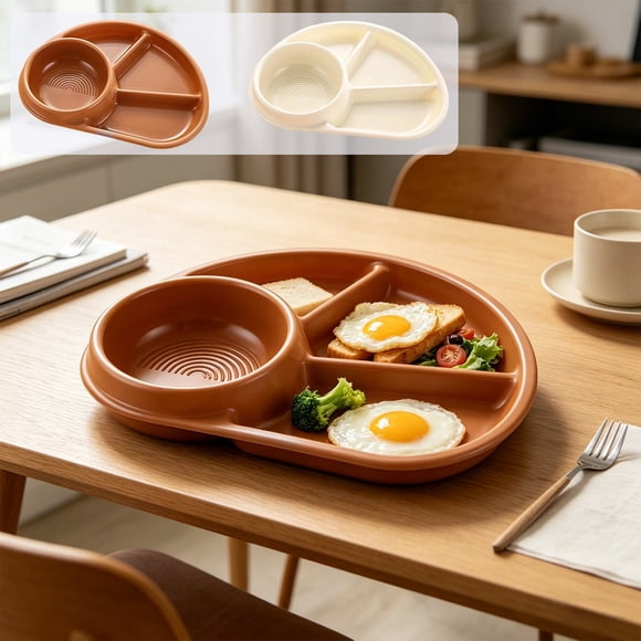MTBLYS Plastic Dinner Plate Set 10.43 X 7.68 Inch Sectioned Meal Tray 5 Compartment Divided Plates Bento Lunch Plates for Fork and Knife Included