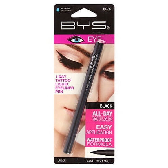 BYS 1 Day Tattoo Traceur Liquide pour le Visage Imperméable Toute la Journée Maquillage Noir 1,5 ml