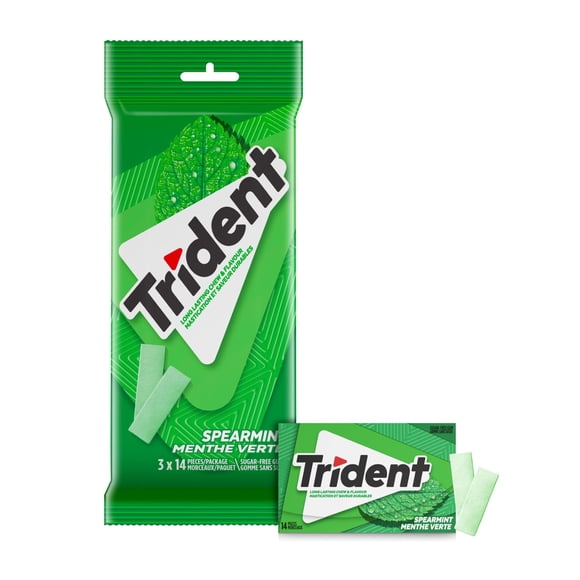 Trident, Spearmint Sugar-free Gum Multipack- Pack of 3 (42 Pieces)