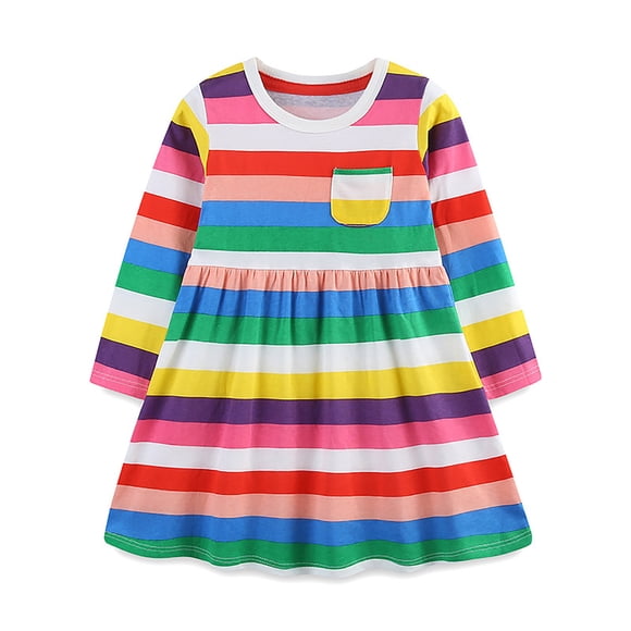 TJAZFJPA Dress for Girls 10-12 Toddler Kids Baby Girls Long Sleeve Rainbow Stripe Prints Princess Dress Dance Party Dresses Clothes Girls Green Dress