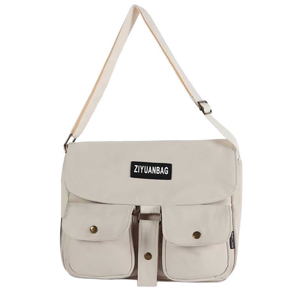 Japanese Harajuku Messenger Bag Canvas Students Shoulder Satchel (White)