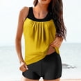 thumbnail image 2 of RKSTN Tankini Swimsuits for Women Summer Fashion Solid ColorConservative Two Piece Set Bathing Suits with Boyshorts Loose Plus Size Round Neck Sleeveless Pleated Swimsuits, 2 of 5