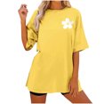 thumbnail image 1 of Pompotops Fashion Women Causal Button Patchwork Blouse Short Sleeve T-Shirt Summer Tops Clearance, 1 of 7