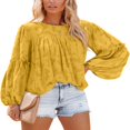 thumbnail image 1 of Womens Bell Sleeve Blouse Crewneck Lace Tops Floral Textured Babydoll Shirts, 1 of 5