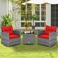 thumbnail image 3 of Costway Ensemble Bistro de 3 Pcs en Rotin pour Patio Canapés Coussinés Table d'Appoint Accoudoirs Rouge, 3 of 9
