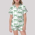 thumbnail image 2 of GDREDA Ensembles de Pyjama pour Filles Pyjama Imprimé pour Fille Haut à Boutons à Manches Courtes Shorts Ensemble de Pyjama pour la Maison Vert, 4-5 Ans, 2 of 4