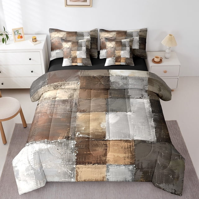 YST 7-Piece Ombre Gradient Comforter Set, Modern Graffiti Aesthetic Bedding, Queen – Includes Flat and Fitted Sheets