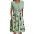 thumbnail image 2 of yievot Robe d'Été pour Femme Décontractée à Col Rond à Manches Courtes Plissée à Imprimé Floral avec Poches, 2 of 5