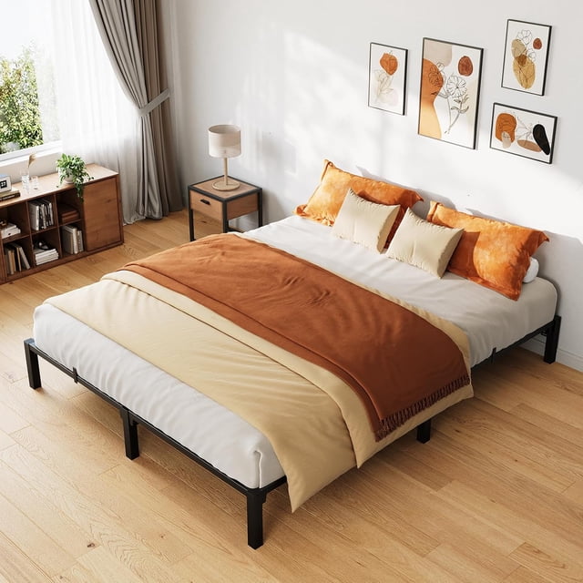 Ourlova 10 Inch King Bed Frame Heavy Duty Metal Platform Bed Frame with Durable Iron Slat Support and Legs No Box Spring Required No Screws Needed Support Up to 800 Lbs
