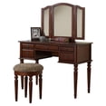 thumbnail image 1 of Poundex Furniture Wood Vanity Set with Mirror and Stool in Cherry Color, 1 of 5