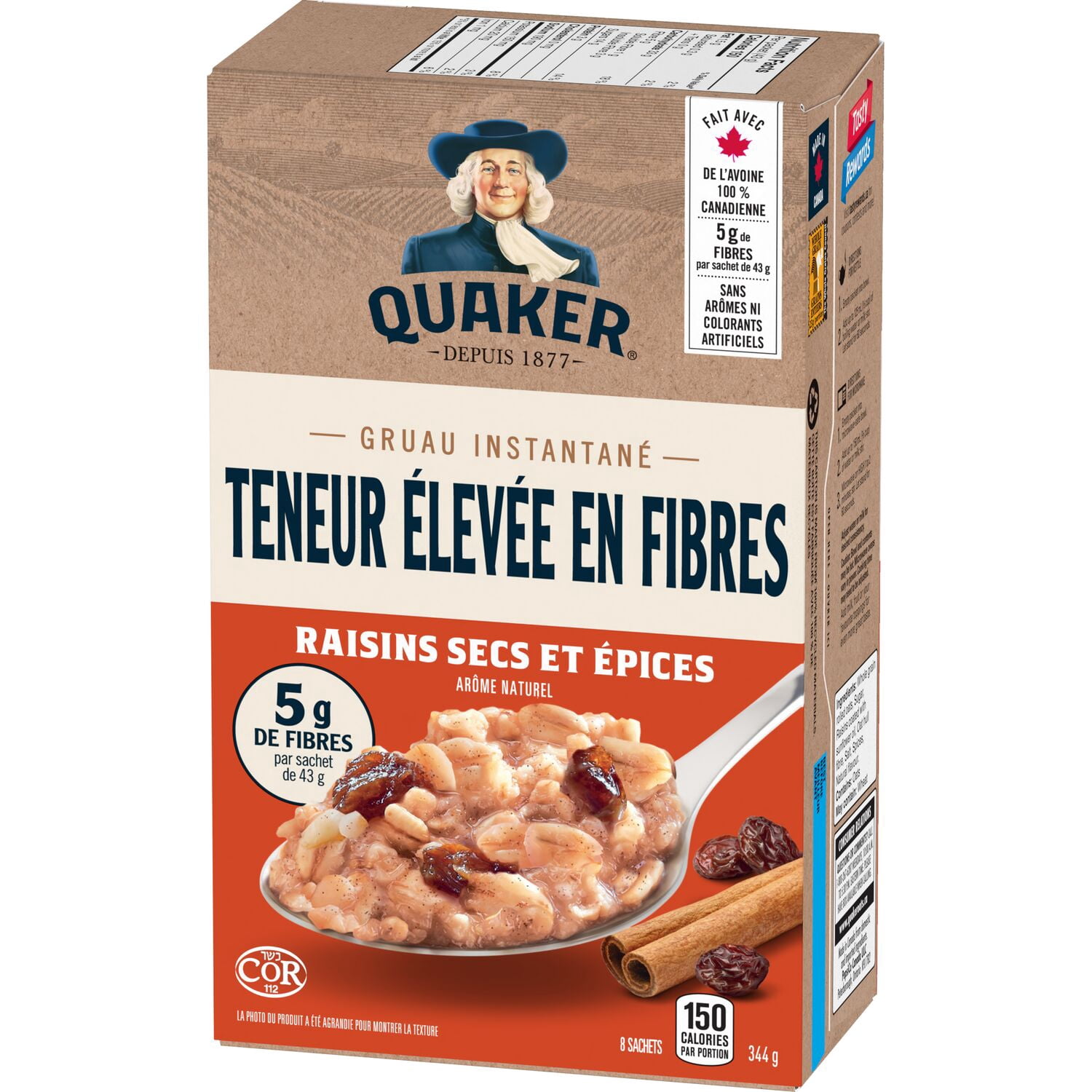 Quaker Gruau instantané Teneur élevée en fibres Raisins secs et épices