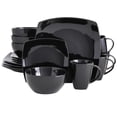 thumbnail image 1 of Gibson Soho Lounge Ensemble de Vaisselle en Grès à Glaçure Réactive Carrée, Service pour 4 (16 Pcs), Noir, 1 of 10
