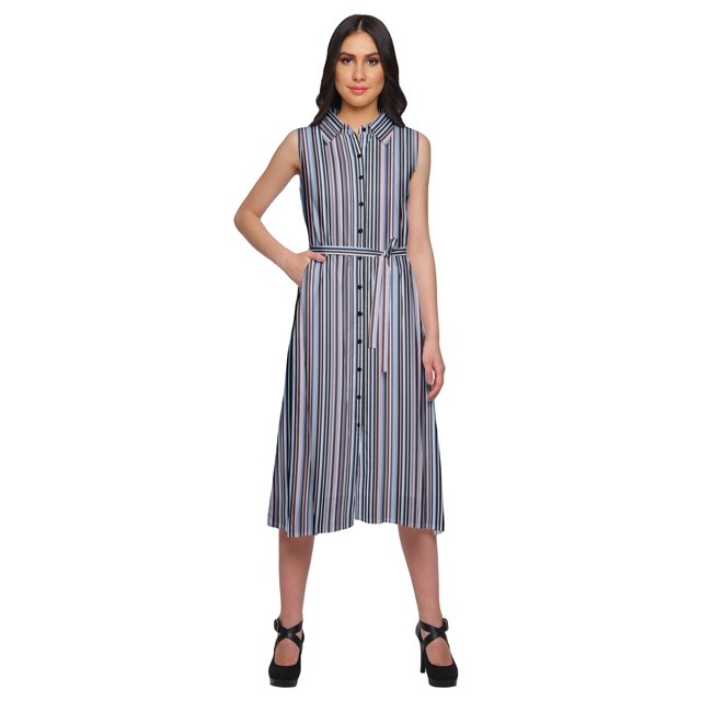 Moomaya Robe Kurti Sans Manches à Boutons Imprimée avec Poche Chemise Décontractée de Travail