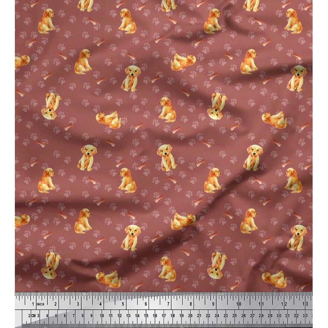 Soimoi Modal Satin Fabric Paw,Bone & Puppy Dog Decor Fabric Printed Yard 42 Inch Wide