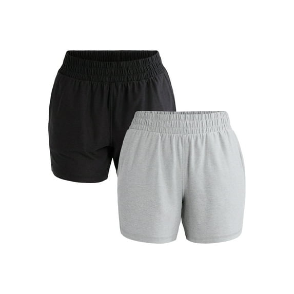 Athletic Works Shorts de Gym de Performance Doux ButterCore pour Femmes et Femmes Grande Taille, Offerts en Lot de 2, Taille 3X. l'Image Montre Deux Paires de Shorts Athlétiques pour Femmes à Taille Mi-Haute, Coupe Décontractée, et Taille Smockée Élastique, l'Un en Noir et l'Autre en Gris. Fabriqué en Tissu Ultra Doux Qui Évacue l'Humidité avec Deux Poches avant à Cordon et un Entrejambe de 4,5 Pouces.