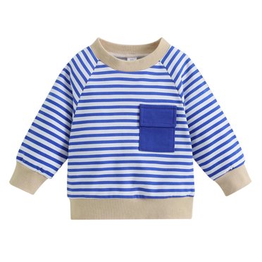 cfhntfmh Chandails pour Bébés Garçons Filles Mode à Rayures Col Ras du Cou Chandail à Enfiler Hauts Coton Manches Longues Chemises Surdimensionnées pour Nourrisson Tout-Petit
