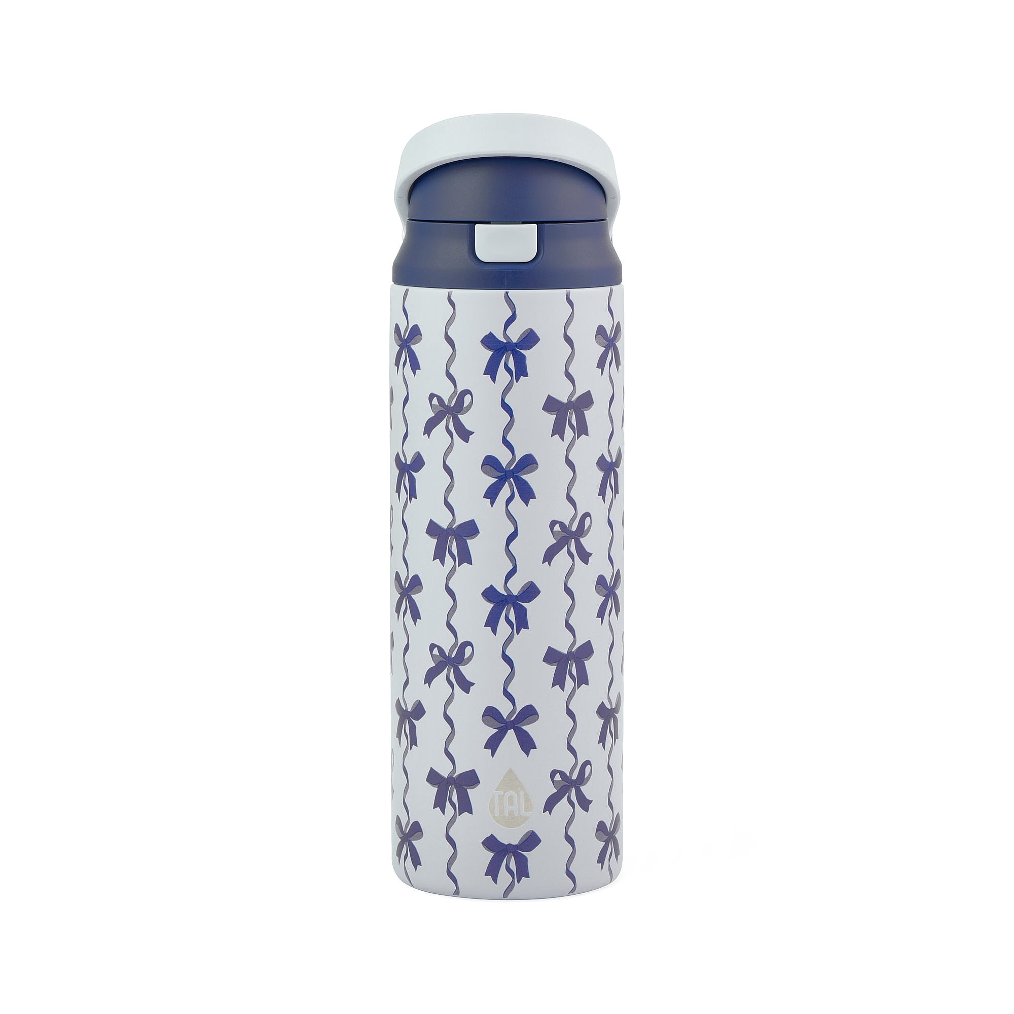 TAL Stainless Steel 2-in-1 Straw and Chug Water Bottle with Push Lid 24 fl oz, Blue Bows
