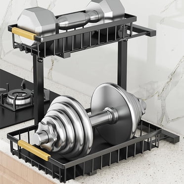 Under Sink Organizer 2-Tier – Height Adjustable Pull Out Cabinet Organizer with Sliding Drawer, Carbon Steel Storage Shelf, 4 Suction Cups – Fits Cabinets 16.5-19.2 Inches – For Kitchen & Bathroom