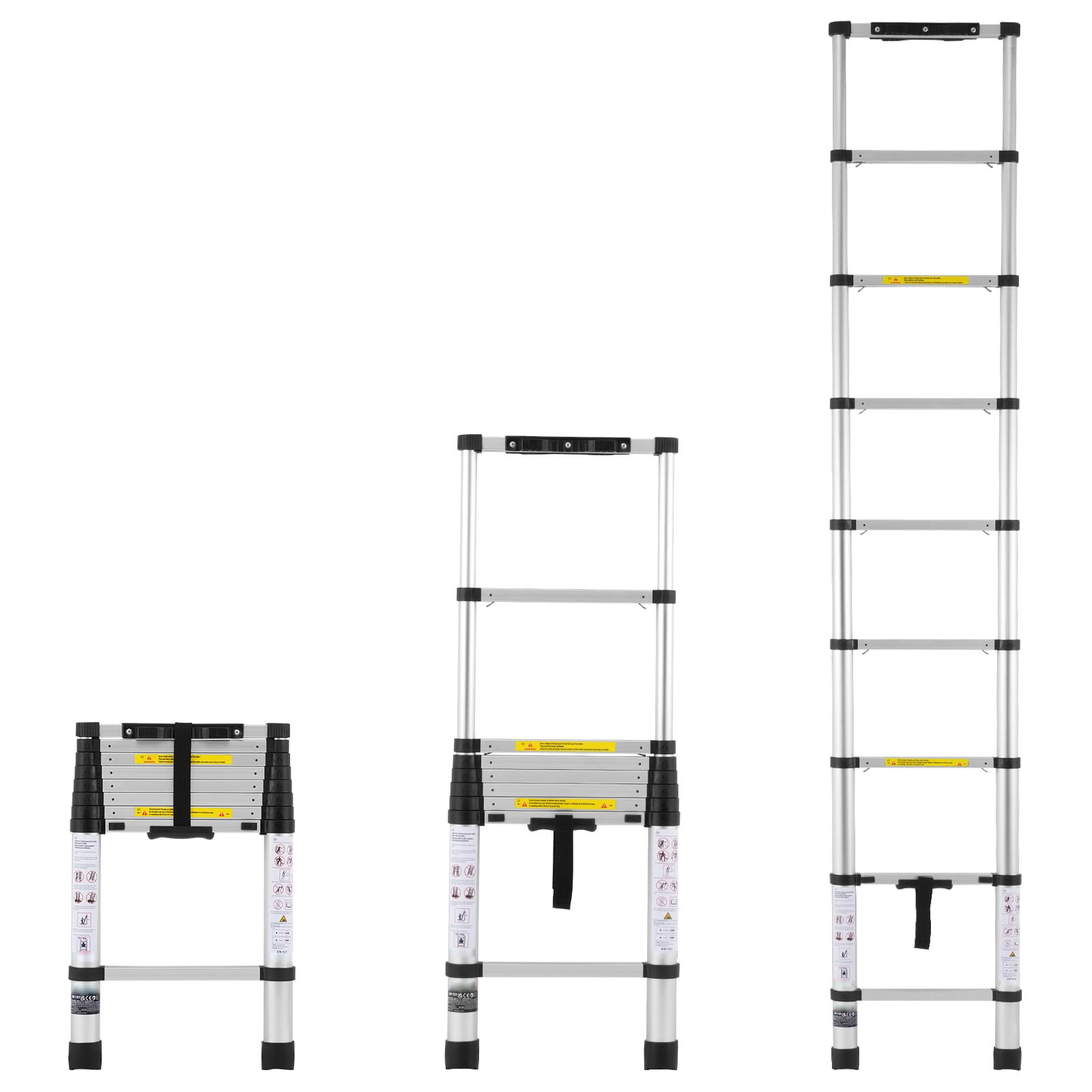 KFFKFF Telescoping Ladder, 8.5FT Aluminum Lightweight Extension Ladder, One-button Retraction Collapsible Ladder, 375 LBS Capacity with Non-slip Feet